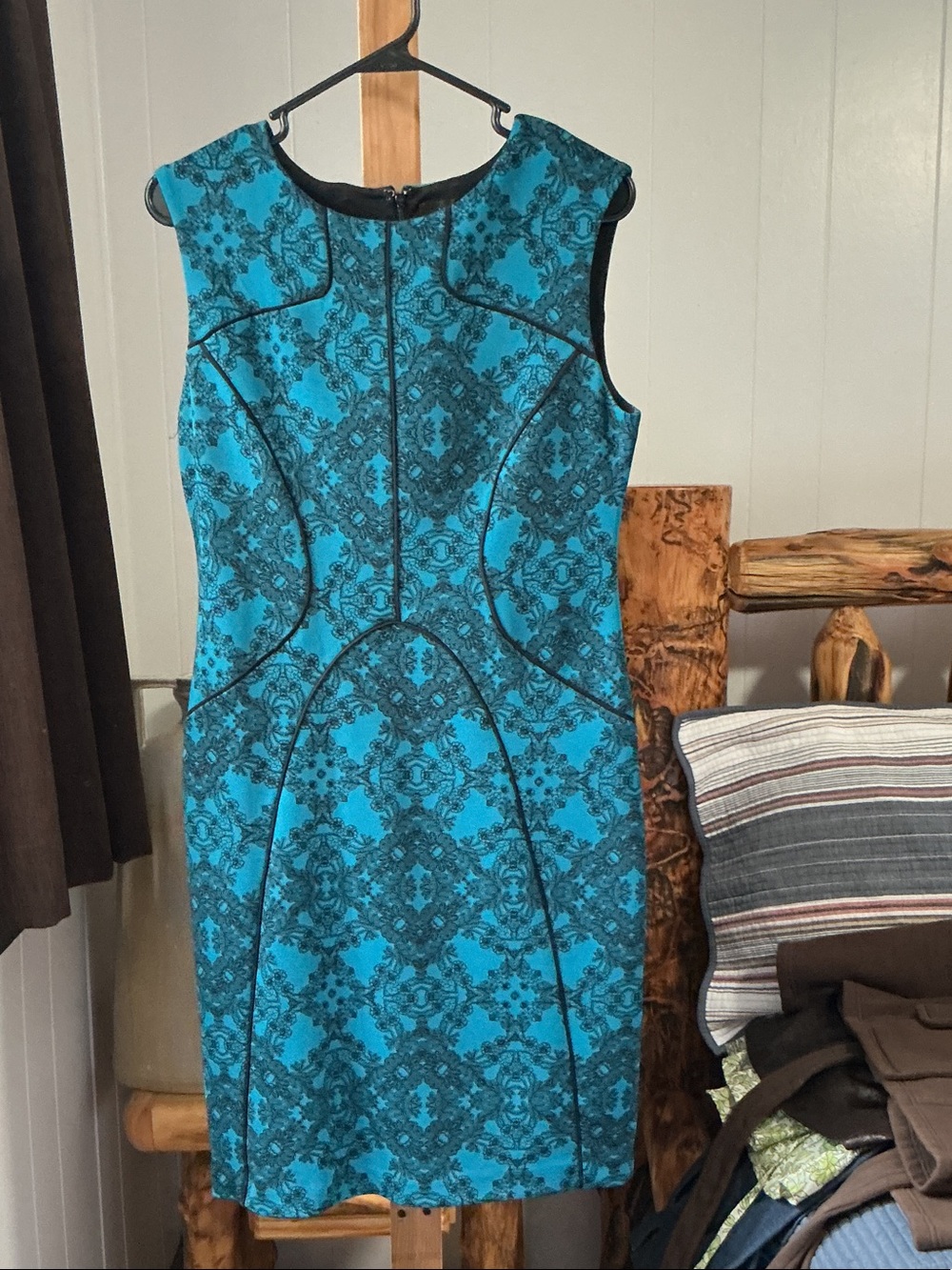 Worthington Teal and Black Lace-Pattern Sheath Dress